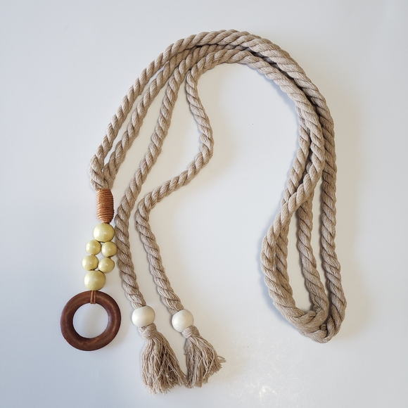 Woven Waistband Women Waist Belt Hemp Rope Vintage Round Buckle - Picture 2 of 9